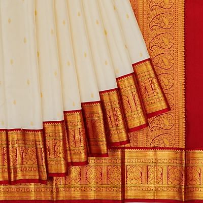 Kanchipuram Silk Butta Off White Saree