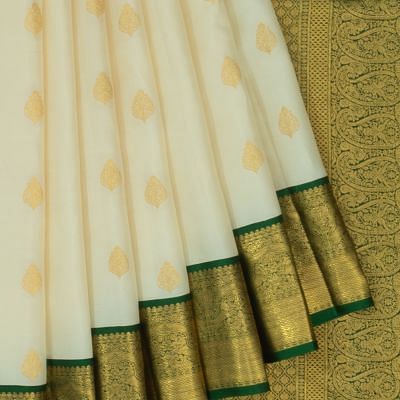 Classic Kanchipuram Silk Butta Off White Saree