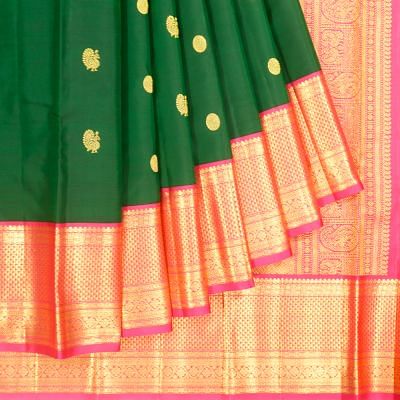 Kanchipuram Silk Butta Bottle Green Saree