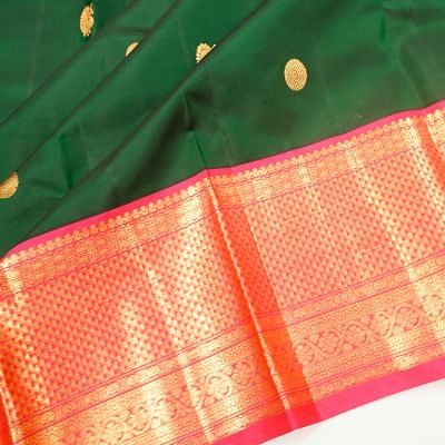 Kanchipuram Silk Butta Bottle Green Saree