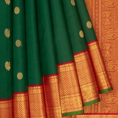 Classic Kanchipuram Silk Butta Dark Green Saree