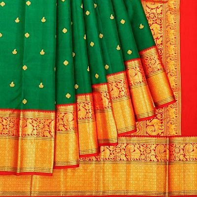 Kanchipuram Silk Butta Dark Green Saree