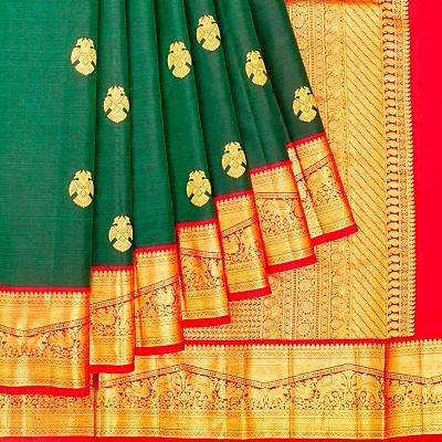 Kanchipuram Silk Butta Bottle Green Saree