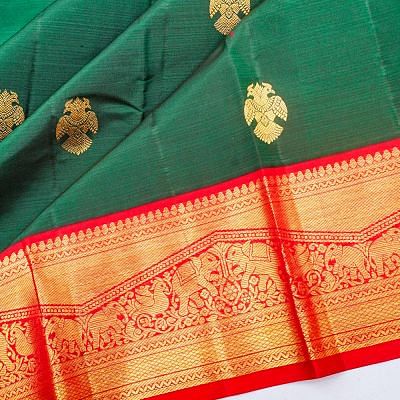 Kanchipuram Silk Butta Bottle Green Saree