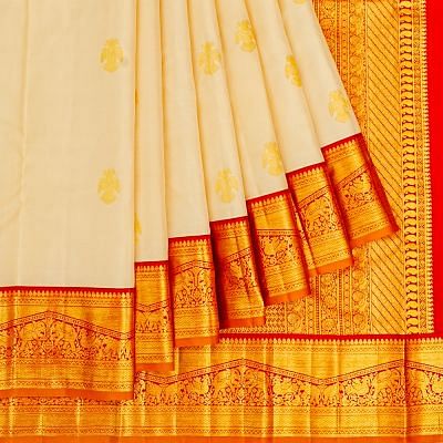 Kanchipuram Silk Butta Cream Saree