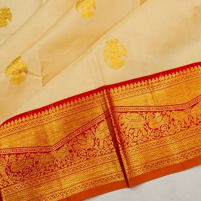 Kanchipuram Silk Butta Cream Saree