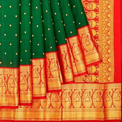 Kanchipuram Silk Butta Dark Green Saree