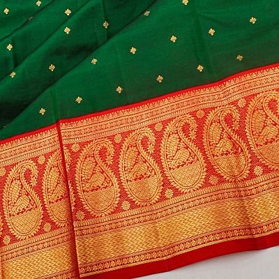 Kanchipuram Silk Butta Dark Green Saree