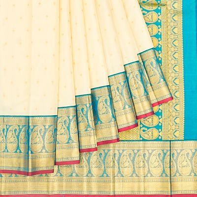 Kanchipuram Silk Butta Cream Saree