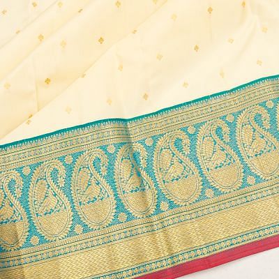 Kanchipuram Silk Butta Cream Saree