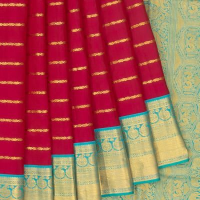 Classic Kanchipuram Silk Horizontal Lines Pink Saree