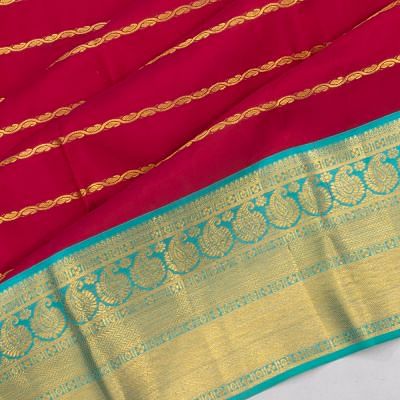 Classic Kanchipuram Silk Horizontal Lines Pink Saree