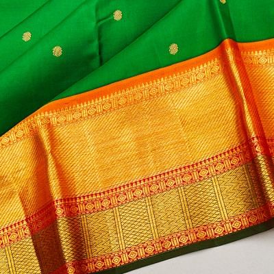 Kanchipuram Silk Butta Dark Green Saree