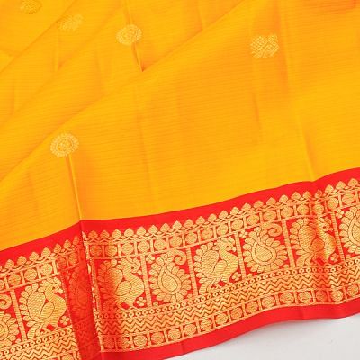 Kanchipuram Silk Butta Yellow Saree With Ganga Jamuna Border