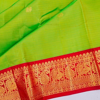 Kanchipuram Silk Butta Parrot Green Saree With Ganga Jamuna Border