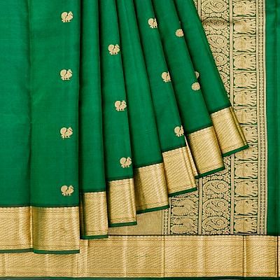 Kanchipuram Silk Butta Bottle Green Saree