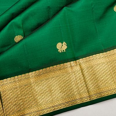 Kanchipuram Silk Butta Bottle Green Saree