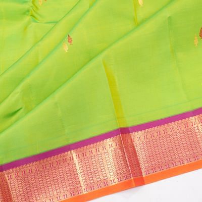 Kanchipuram Silk Butta Parrot Green Saree