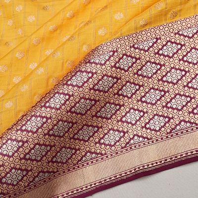 Banarasi Silk Checks And Butta Yellow Saree