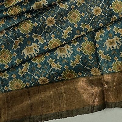 Tussar Printed Blue Saree