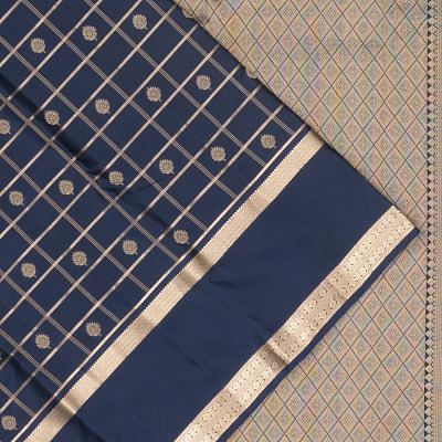 Taranga Kanchi Silk Checks And Butta Dark Blue Saree