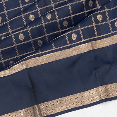 Taranga Kanchi Silk Checks And Butta Dark Blue Saree