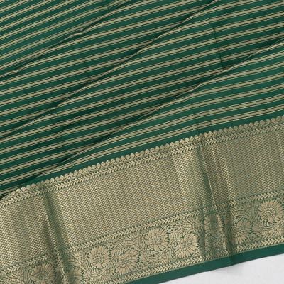 Taranga Kanchi Silk Horizontal Lines Dark Green Saree