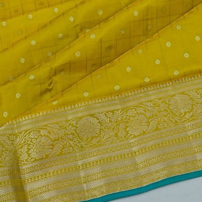 Coimbatore Soft Silk Checks And Butta Lemon Yellow Saree