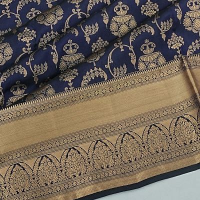 Coimbatore Soft Silk Brocade Dark Blue Saree