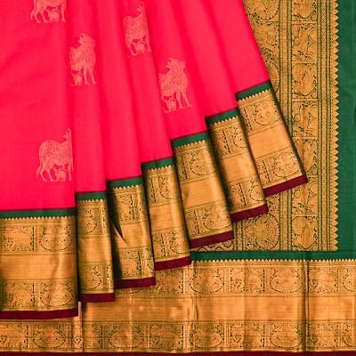 Kanchipuram Silk Butta Pinkish Red Saree