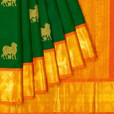 Classic Kanchipuram Silk Butta Dark Green Saree