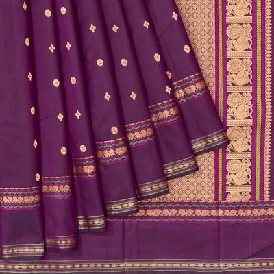 Classic Kanchipuram Silk Butta Purple Saree With Rettai Pettu Border