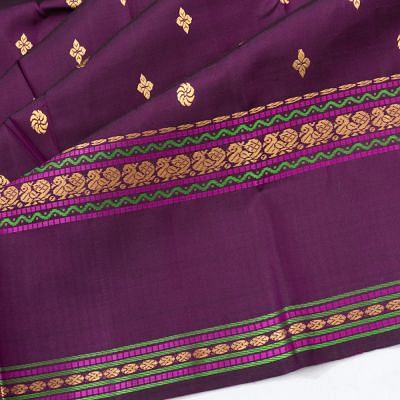 Classic Kanchipuram Silk Butta Purple Saree With Rettai Pettu Border