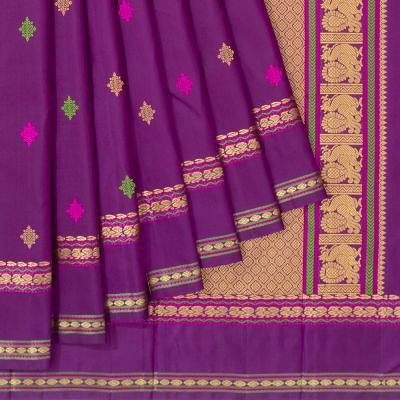 Classic Kanchipuram Silk Resham Butta Violet Saree With Rettai Pettu Border