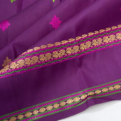 Classic Kanchipuram Silk Resham Butta Violet Saree With Rettai Pettu Border