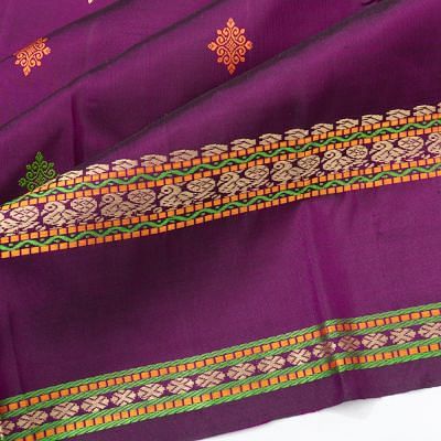 Classic Kanchipuram Silk Resham Butta Purple Saree With Rettai Pettu Border