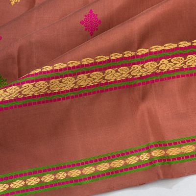 Classic Kanchipuram Silk Resham Butta Choco Brown Saree With Rettai Pettu Border