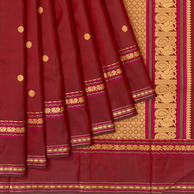 Classic Kanchipuram Silk Butta Maroon Saree With Rettai Pettu Border