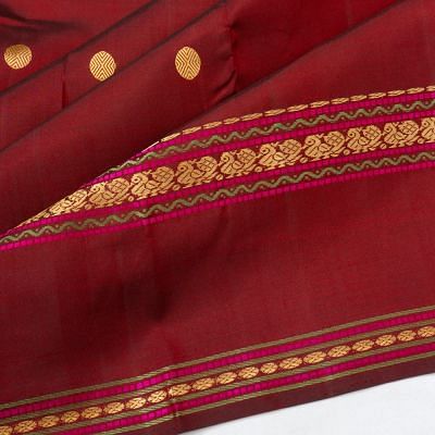 Classic Kanchipuram Silk Butta Maroon Saree With Rettai Pettu Border