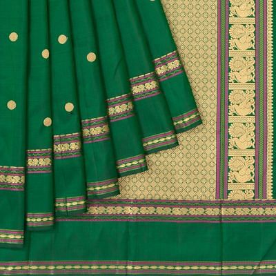 Classic Kanchipuram Silk Butta Green Saree With Rettai Pettu Border