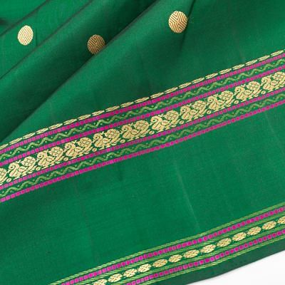 Classic Kanchipuram Silk Butta Green Saree With Rettai Pettu Border