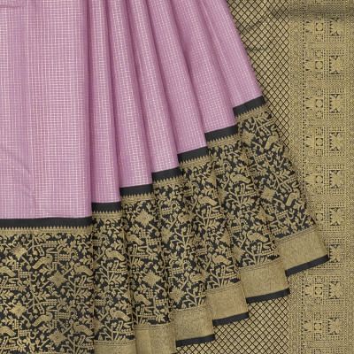 Kanchipuram Silk Checks Lavender Saree