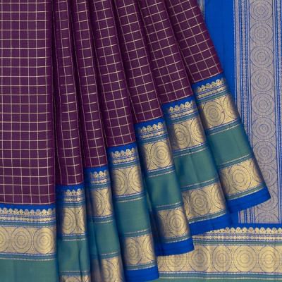 Classic Kanchipuram Silk Checks Purple Saree