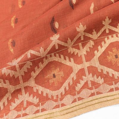 Dhakai Muslin Jamdani Cotton Butta Rust Red Saree