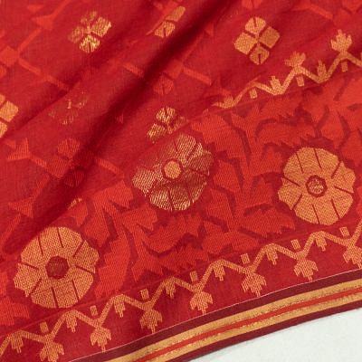 Dhakai Muslin Jamdani Cotton Red Saree