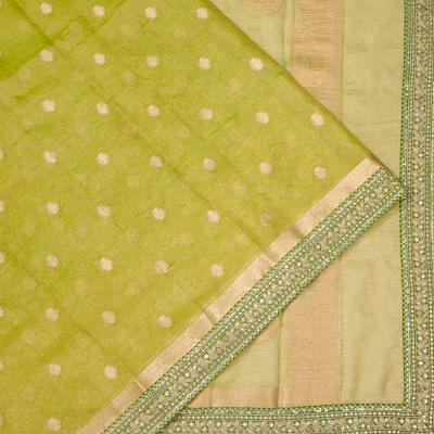 Organza Crushed Tissue Butta Parrot Green Saree