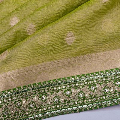 Organza Crushed Tissue Butta Parrot Green Saree