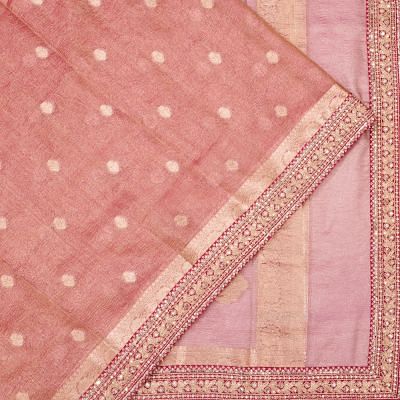 Organza Crushed Tissue Butta Pink Saree