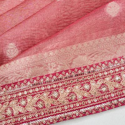 Organza Crushed Tissue Butta Pink Saree