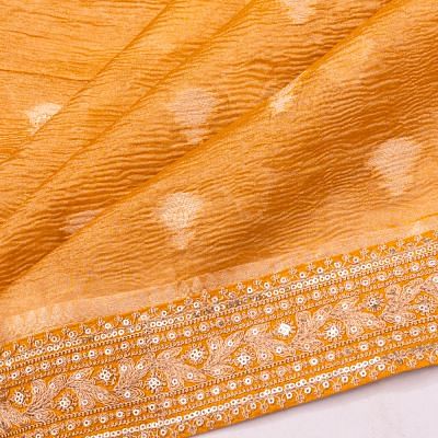 Organza Crushed Tissue Butta Mustard Yellow Saree